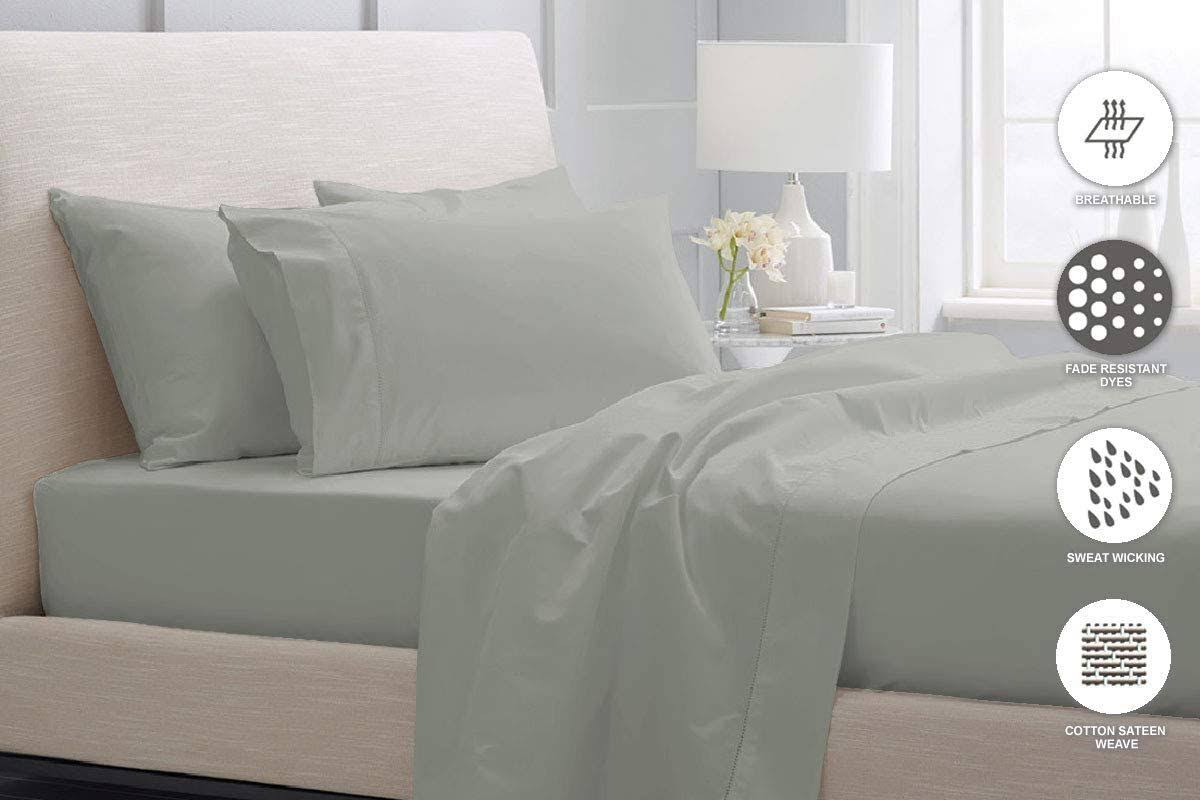 King Size Gray Cotton Duvet Cover Set with 4 Pillow Shams Q372