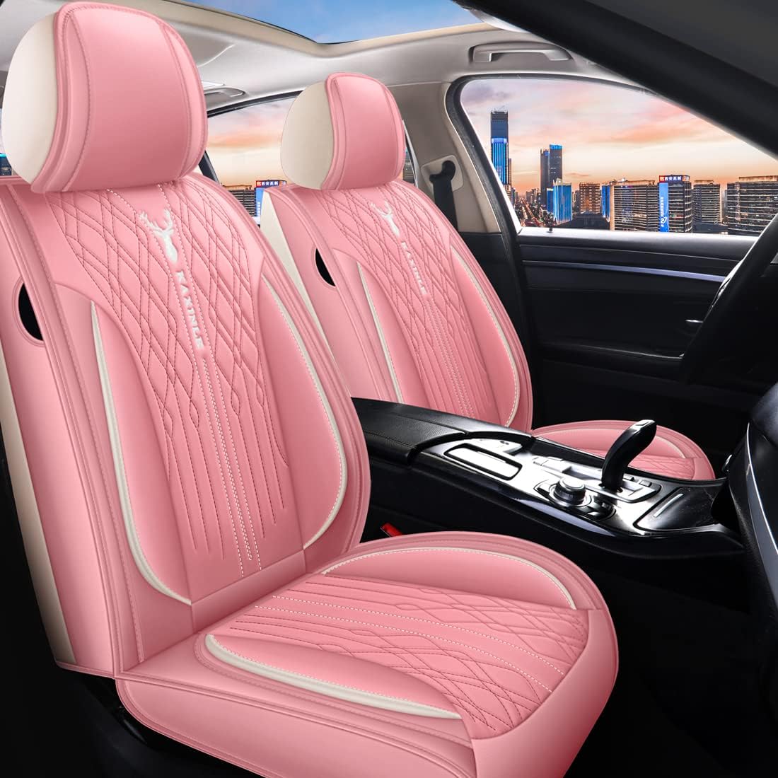 Pink Leather Car Seat Covers 5 Seats Full Set Waterproof F42528