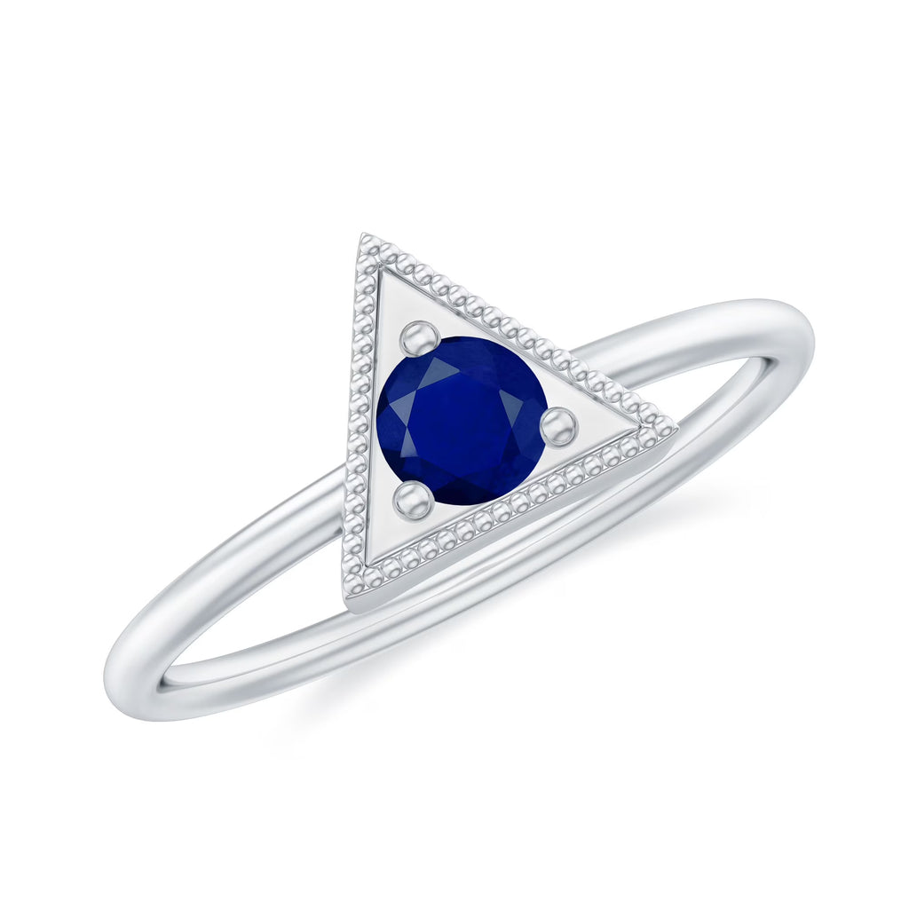 Blue Sapphire Triangle Shape Gold Milgrain Ring, 925 Sterling Silver, US 4.00 D462