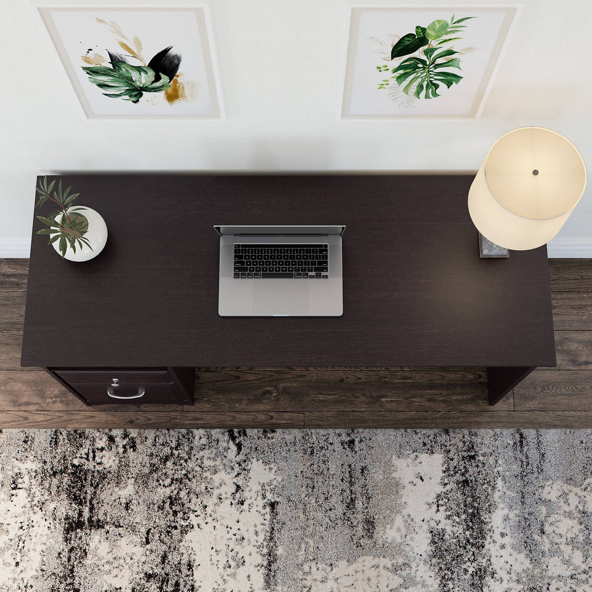 60W Computer Desk with Drawers in Espresso Oak X90155