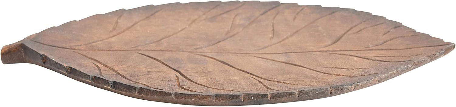 Hand-Carved Mango Wood Leaf Tray Z379944