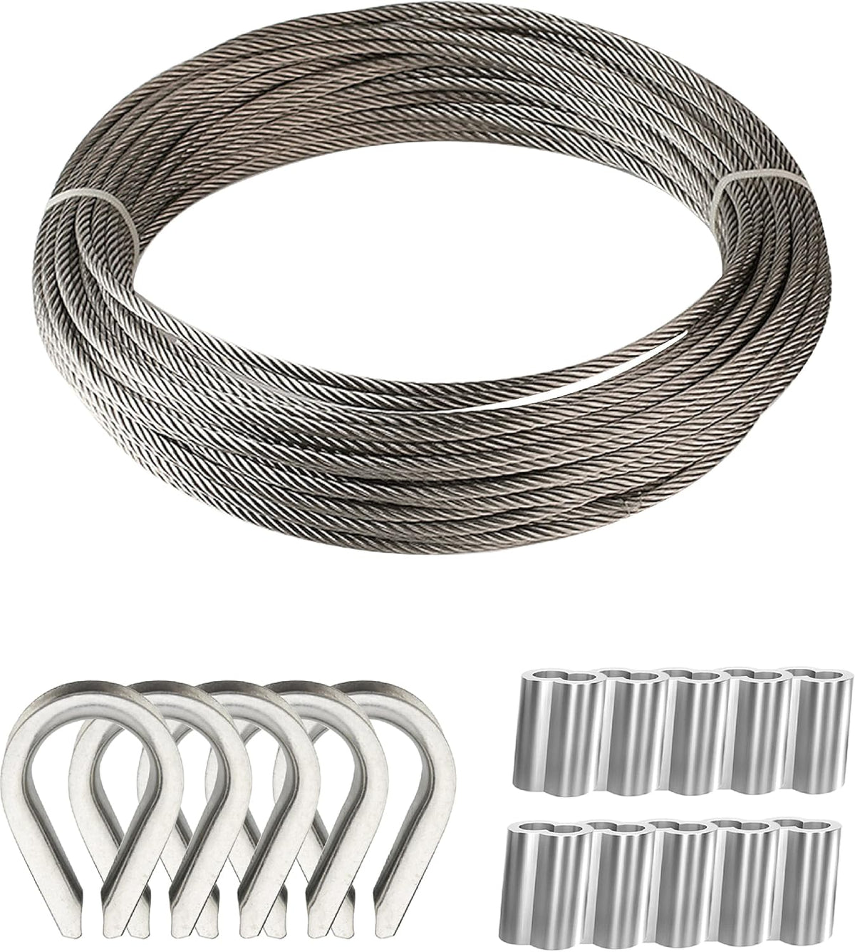 200 Ft 1/8 Metal Wire Rope with Loop Sleeve and Stainless Steel Thimble E33400