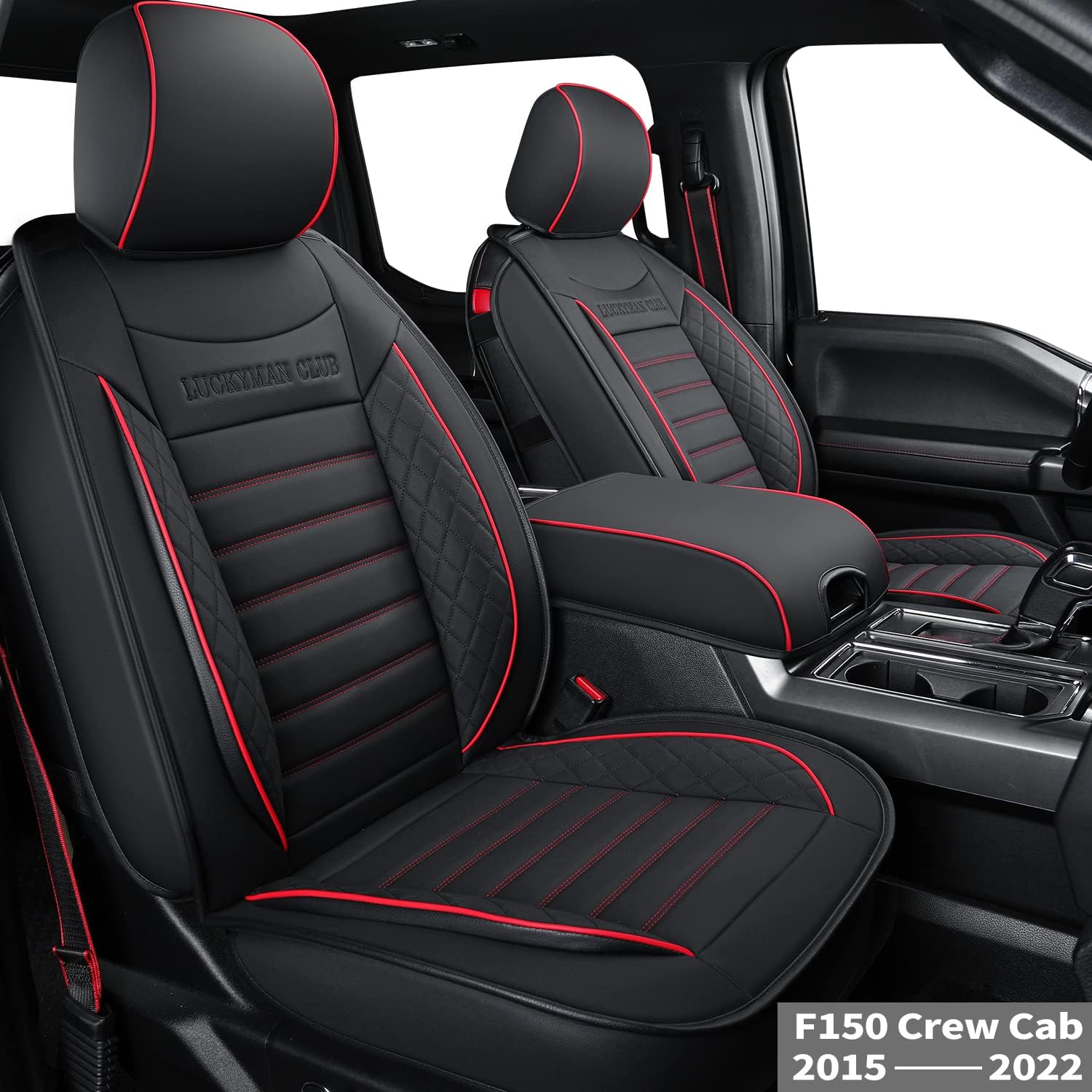 F150 Crew Cab Faux Leather Seat Covers (Black & Blue) P1784