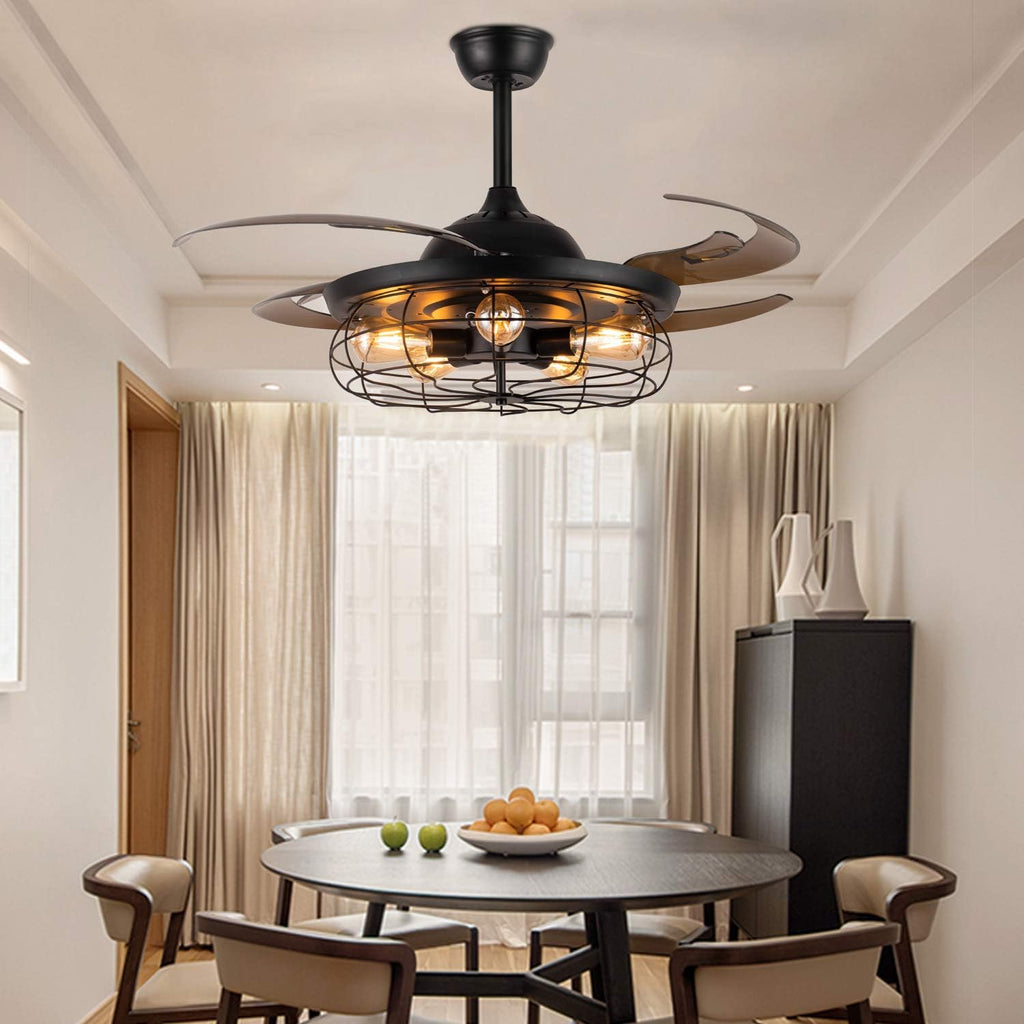 48 Reversible Industrial Ceiling Fan with Lights and Remote Black M822438