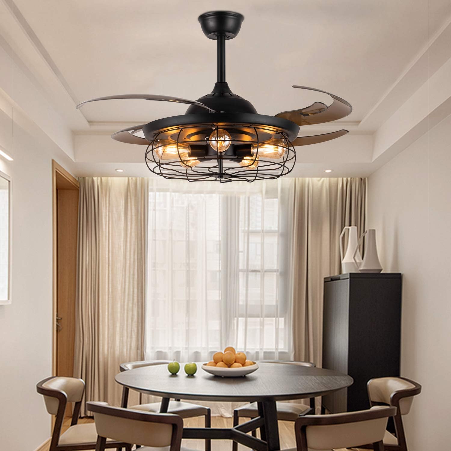 48 Reversible Industrial Ceiling Fan with Lights and Remote Black M822438