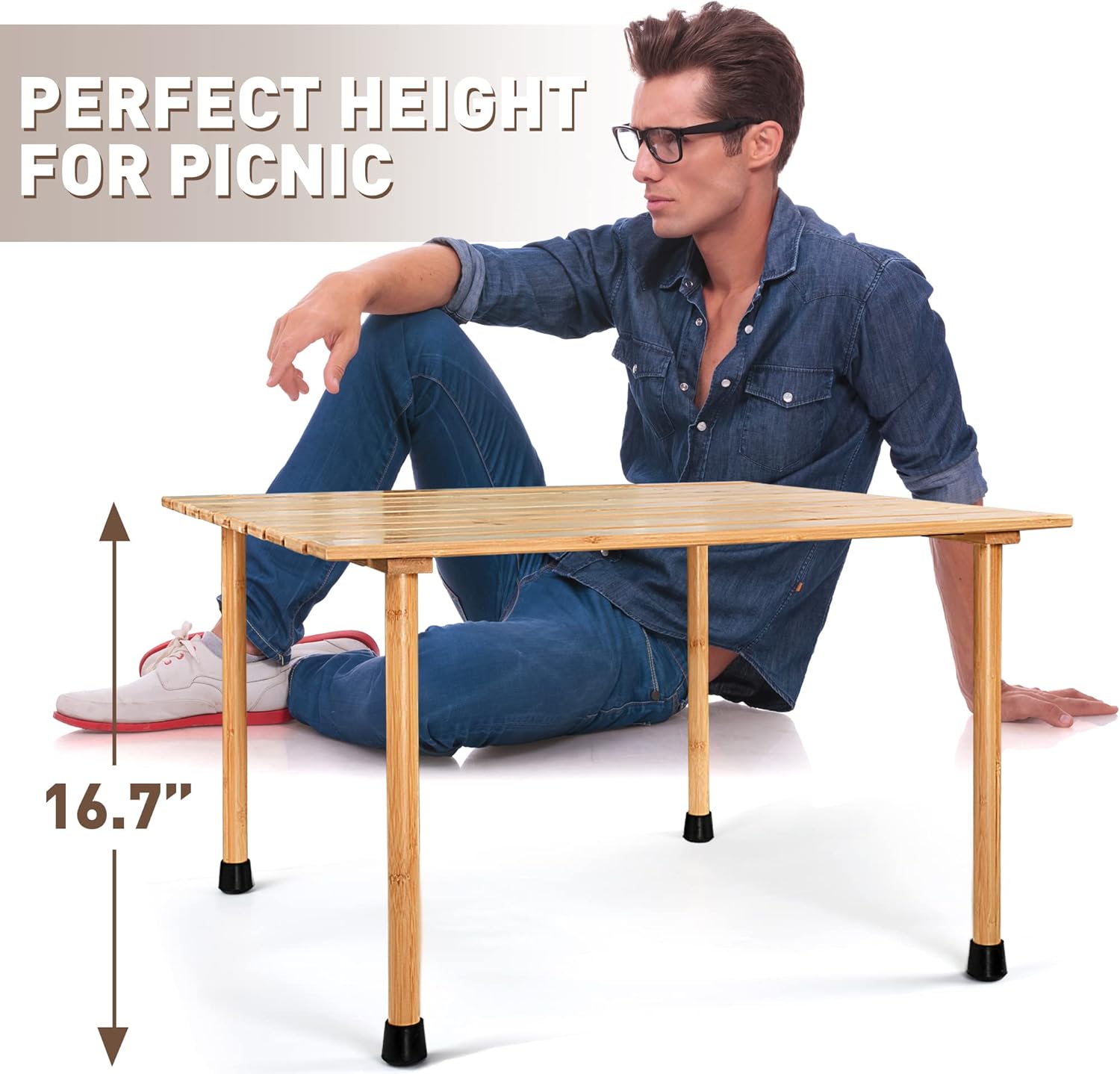 26x26in Foldable Bamboo Picnic Table with Carrying Bag Z87990