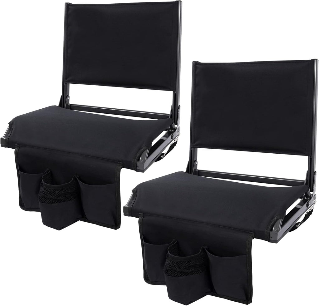 Black Folding Stadium Chair with Cup Holder I46545