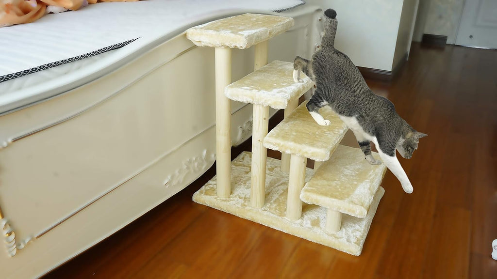 Wooden Pet Stairs 4-Step with Detachable Carpet White Pack of 2 O975989