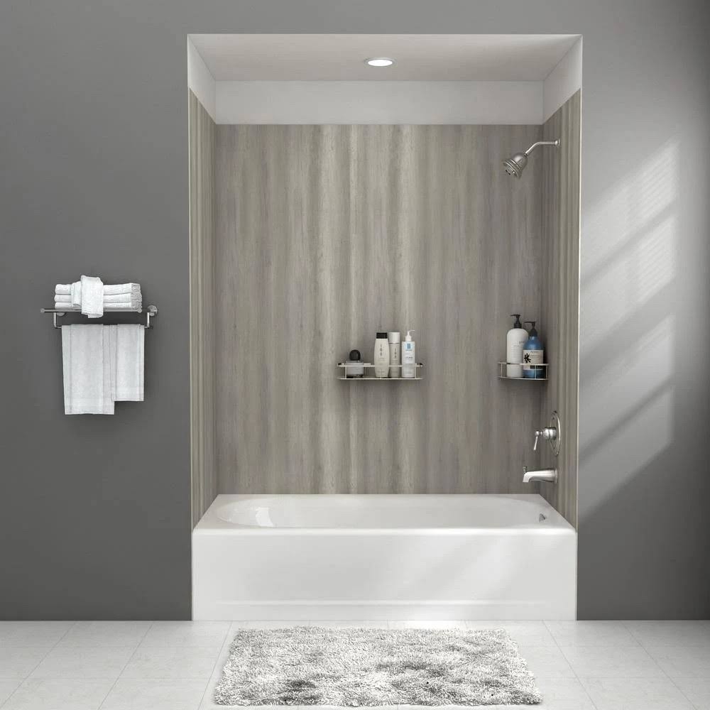 4-Piece Glue-Up Alcove Bath Wall in Gray Timber O607892