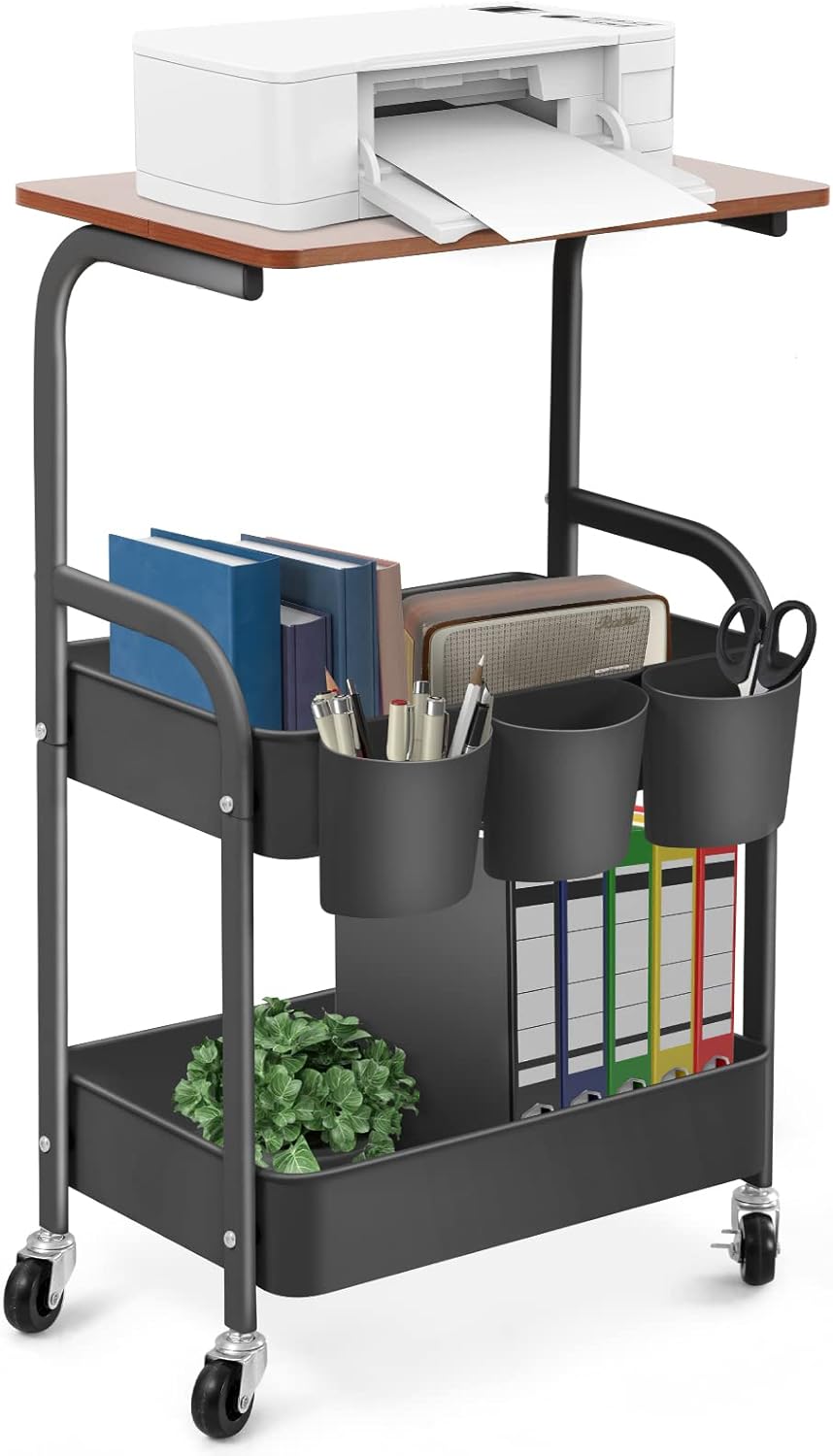 White 3-Tier Rolling Printer Cart with Storage M96817