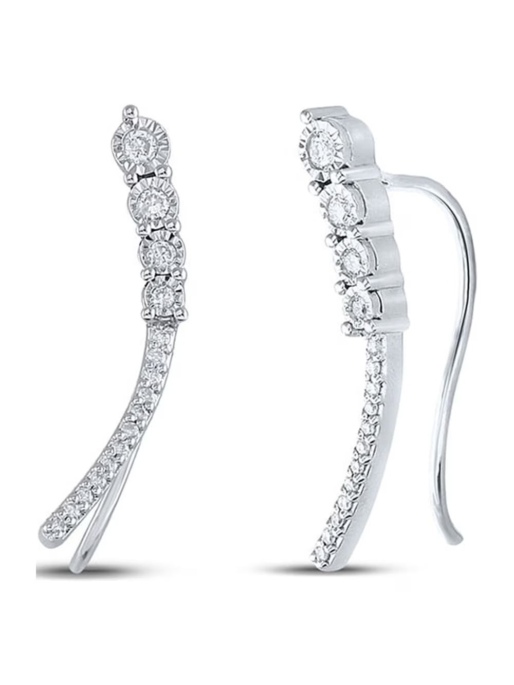 Sterling Silver Diamond Climber Earrings 1/4 Cttw B9101
