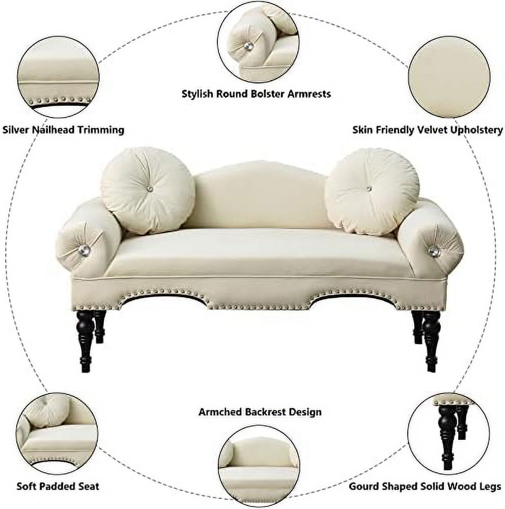 Rolled Arm Velvet Ottoman Bench with Back H769