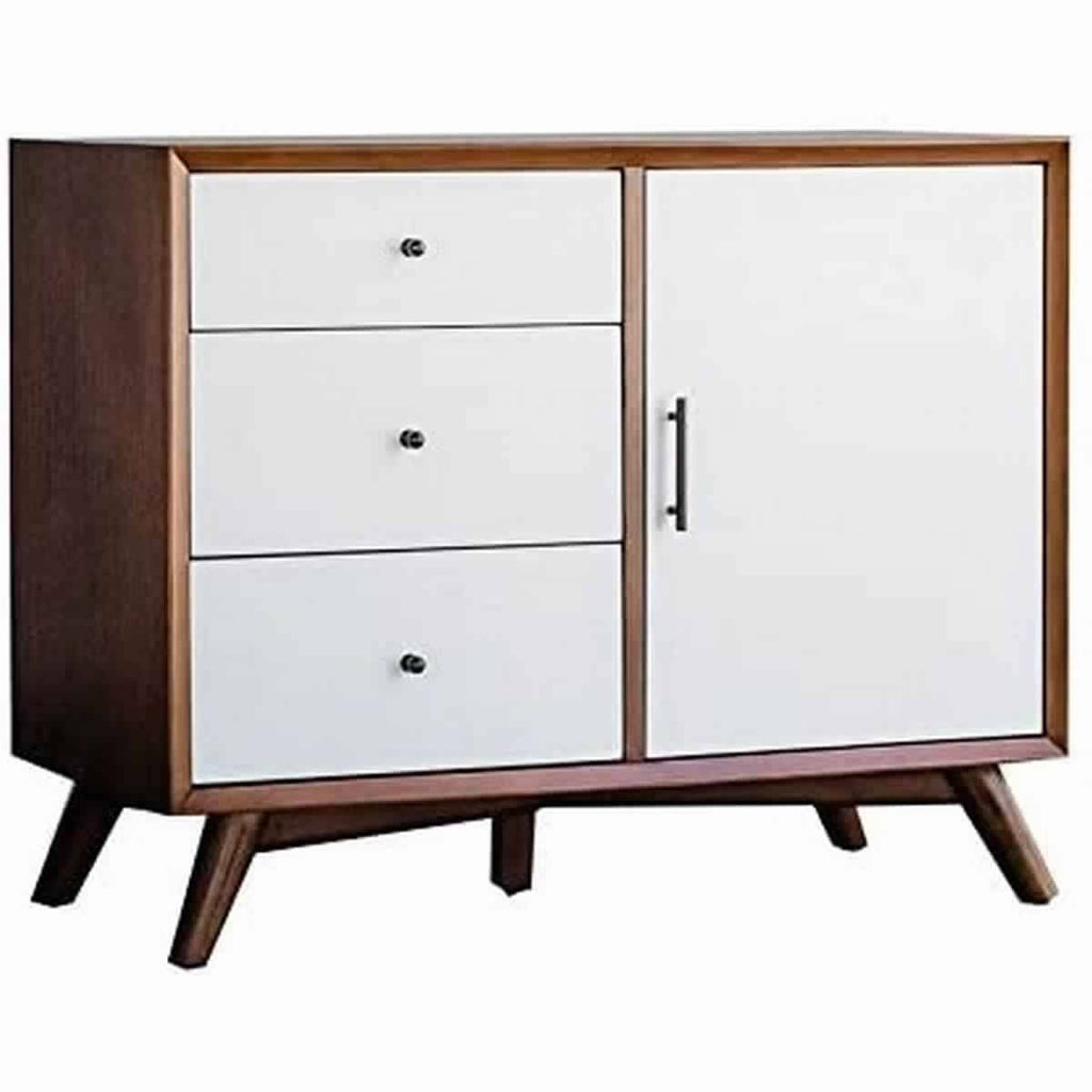 Brown and White Wooden Accent Cabinet with 3 Drawers and 1 Door H119