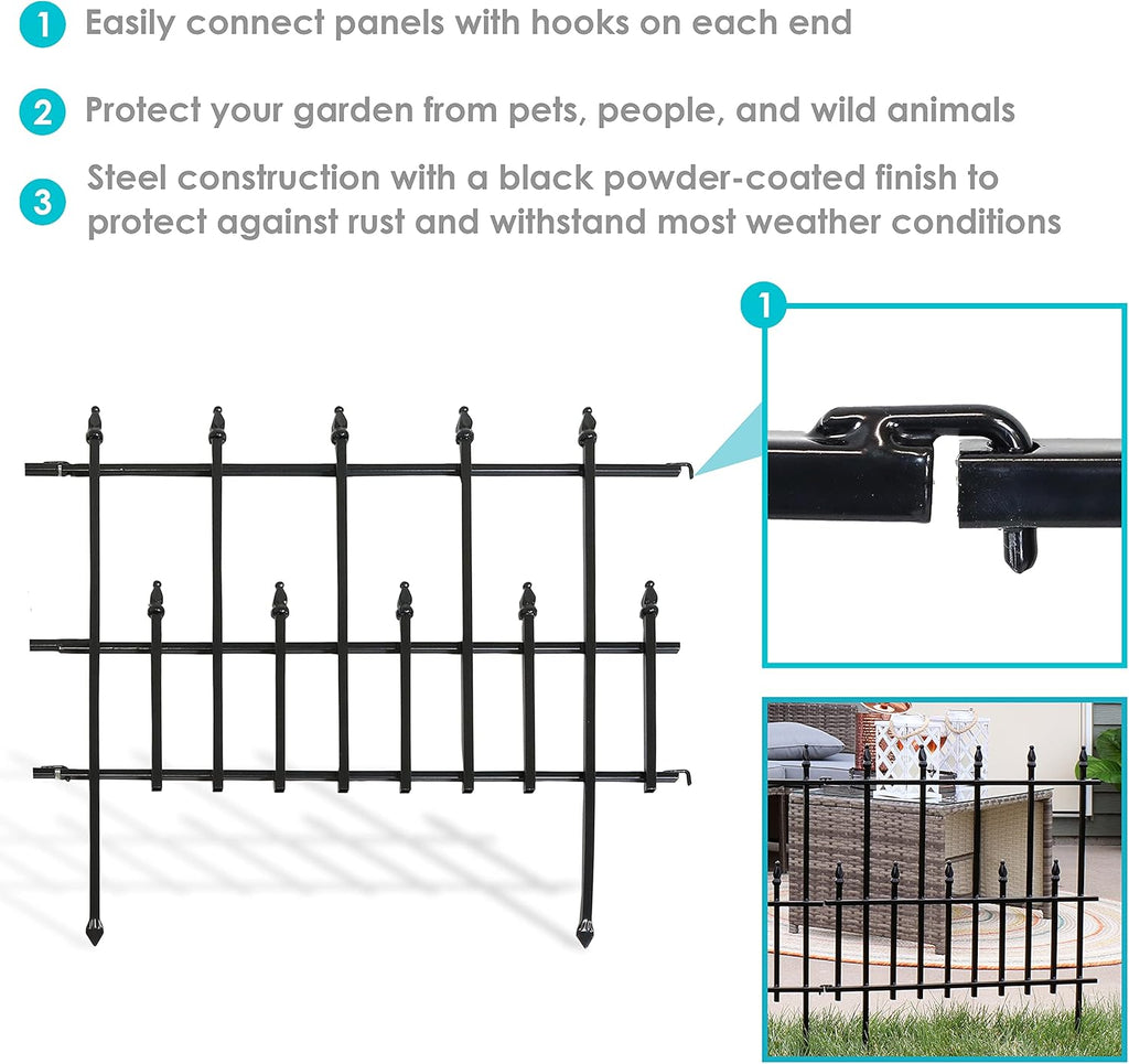 5-Piece Black Steel Garden Fence Panel Set T9049