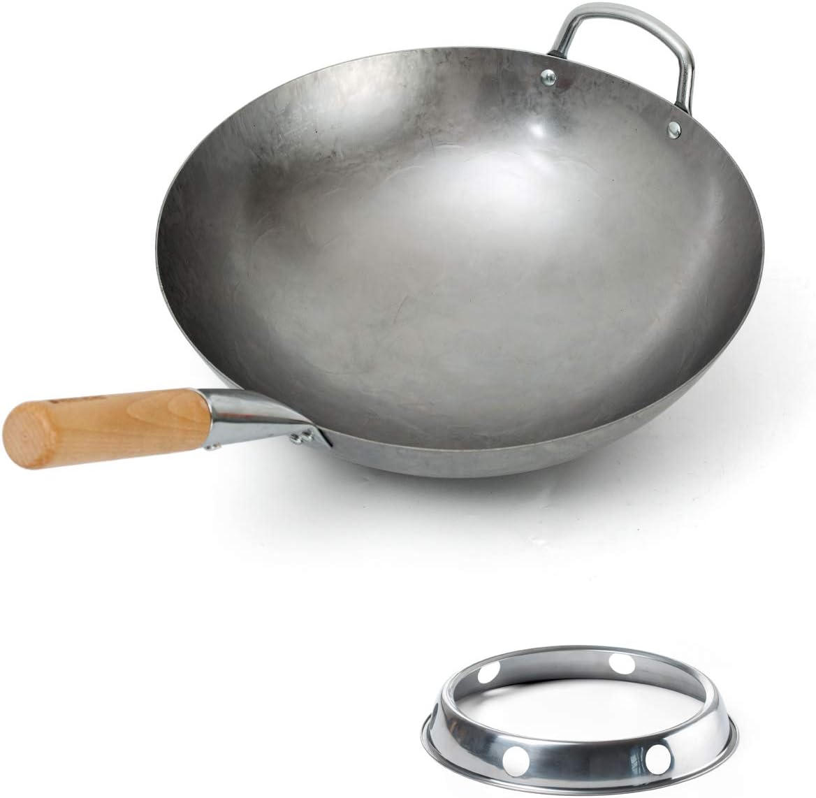 14 Inch Carbon Steel Wok with Wok Ring and Sponge K25658