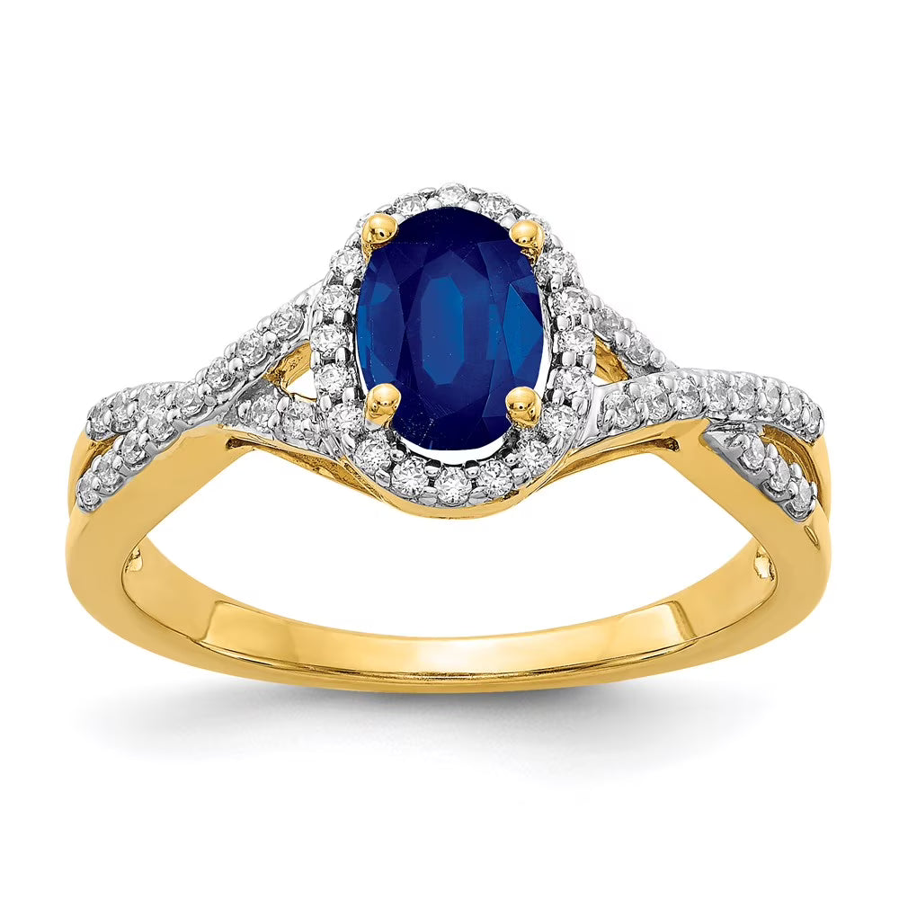 14kt Yellow Gold Diamond and Sapphire Oval Halo Ring Size 7 U53766