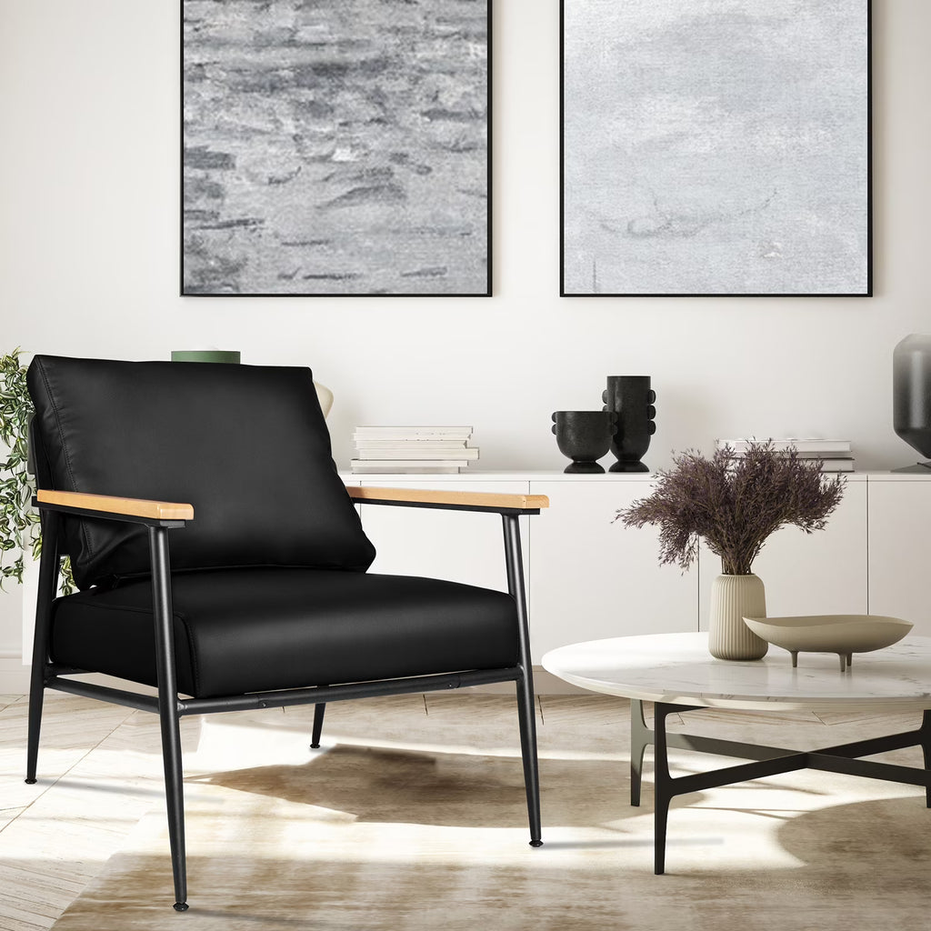 Black PU Leather Accent Chair with Metal Frame A4153