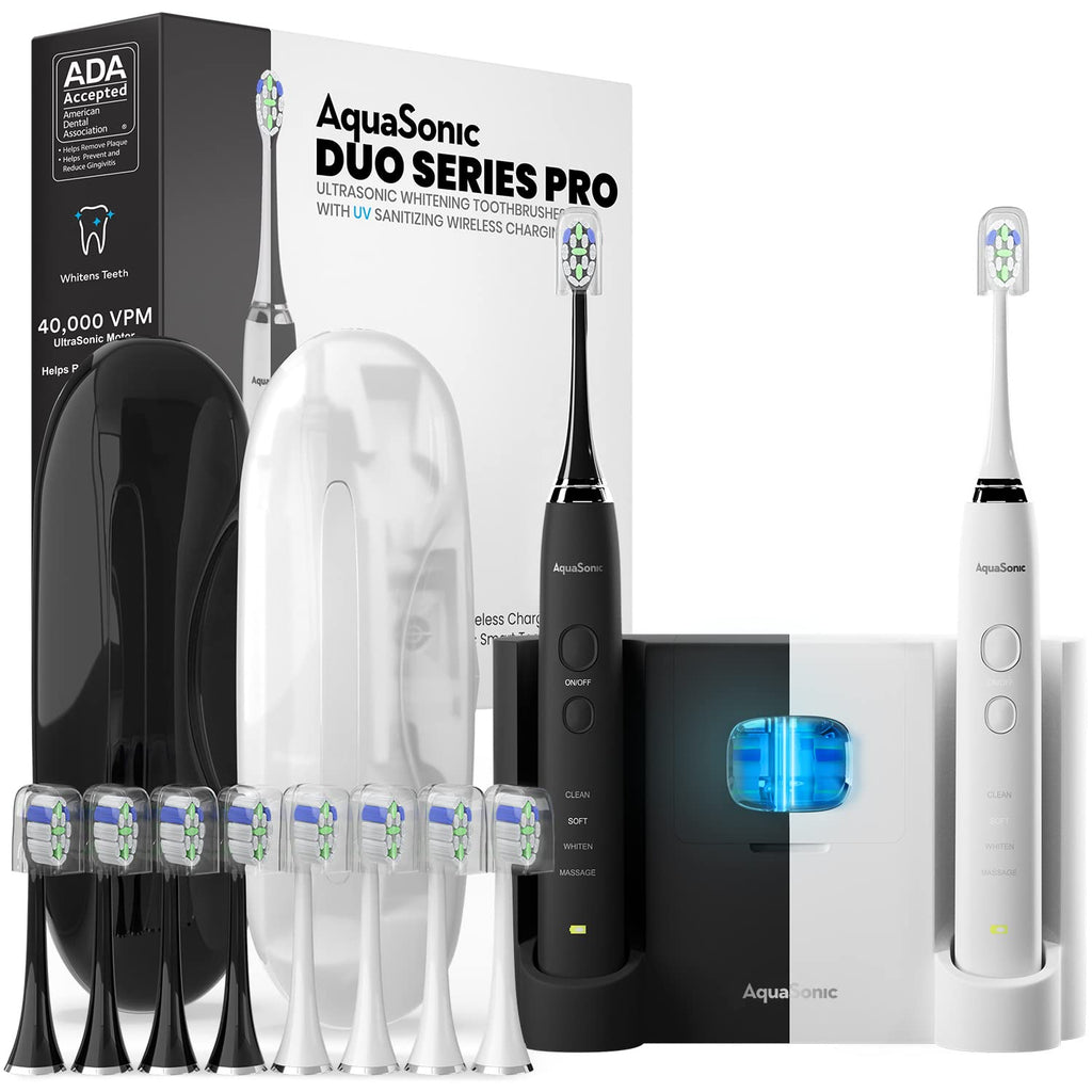 Electric Smart Toothbrush with 4 Modes, UV Sanitizing Base, 10 Brush Heads, 2 Travel Cases, Pack of 2 L5777