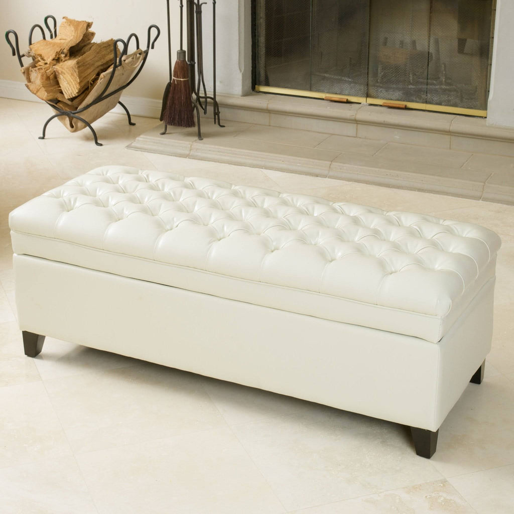 Ivory Leather Storage Ottoman N7704