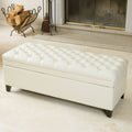 Ivory Leather Storage Ottoman N7704