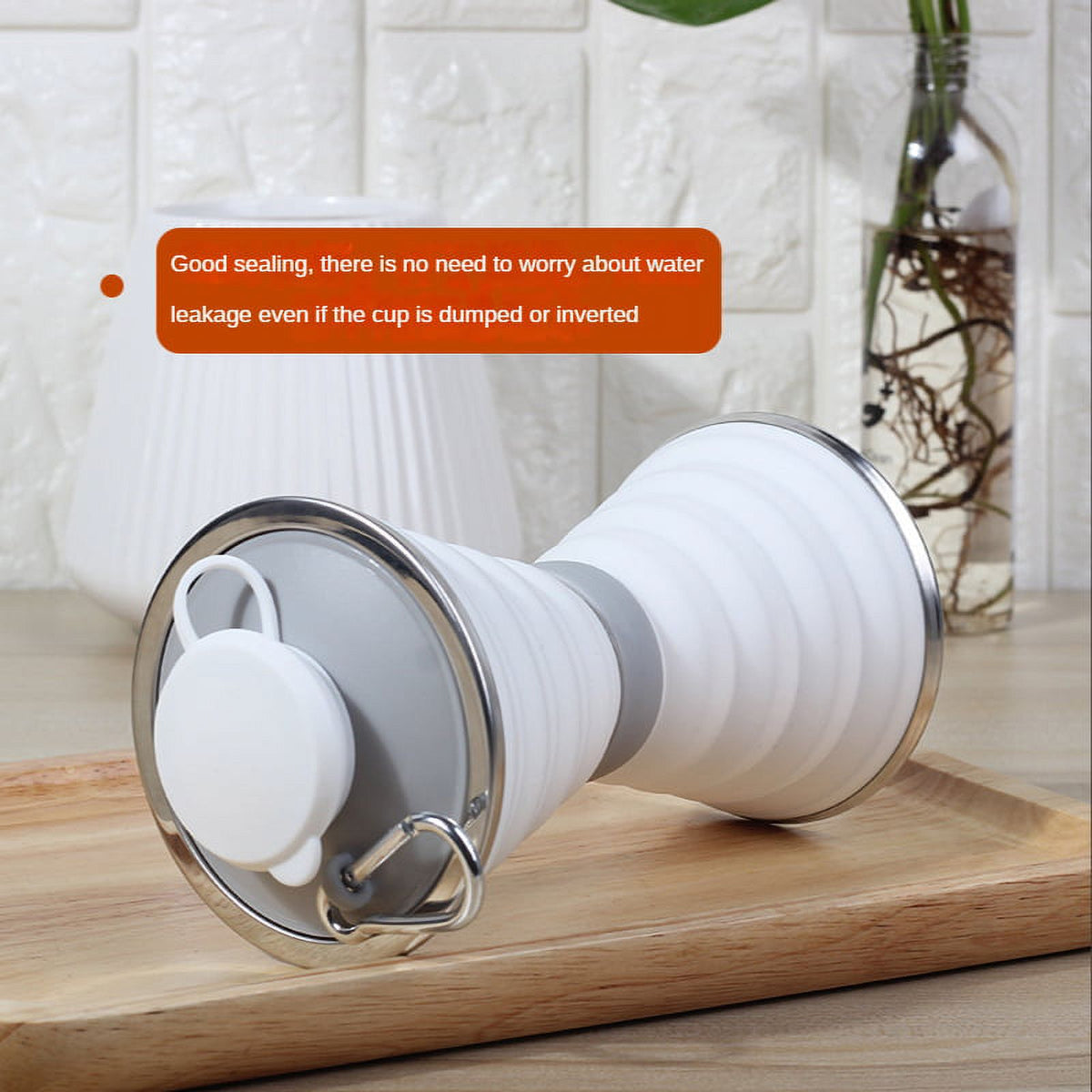 Collapsible Silicone Water Bottle with Carabiner K44588