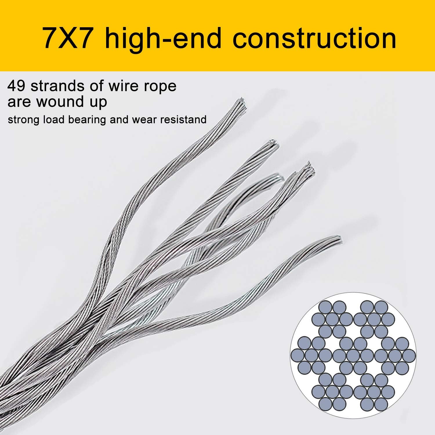 200 Ft 1/8 Metal Wire Rope with Loop Sleeve and Stainless Steel Thimble E33400