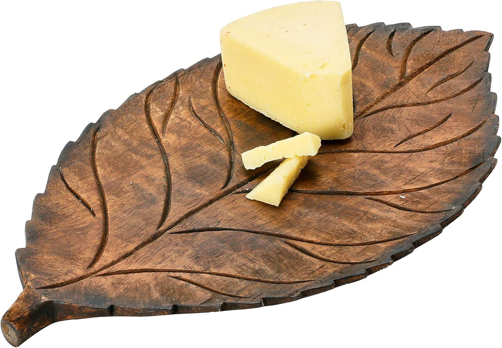 Hand-Carved Mango Wood Leaf Tray Z379944