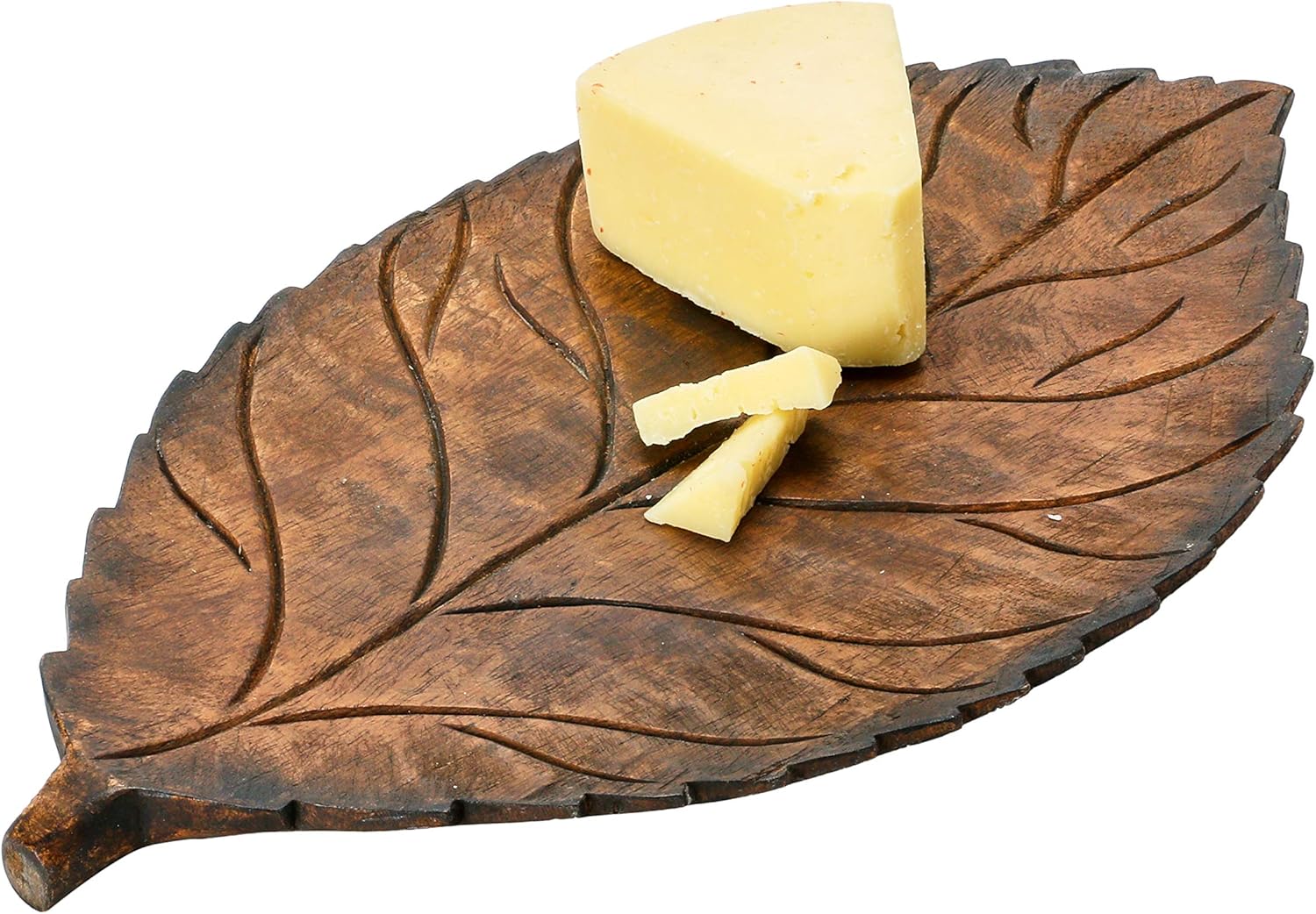 Hand-Carved Mango Wood Leaf Tray Z379944