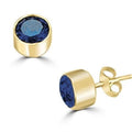 Bezel Set Stud Earrings with Round Cut Sapphire Stones G688