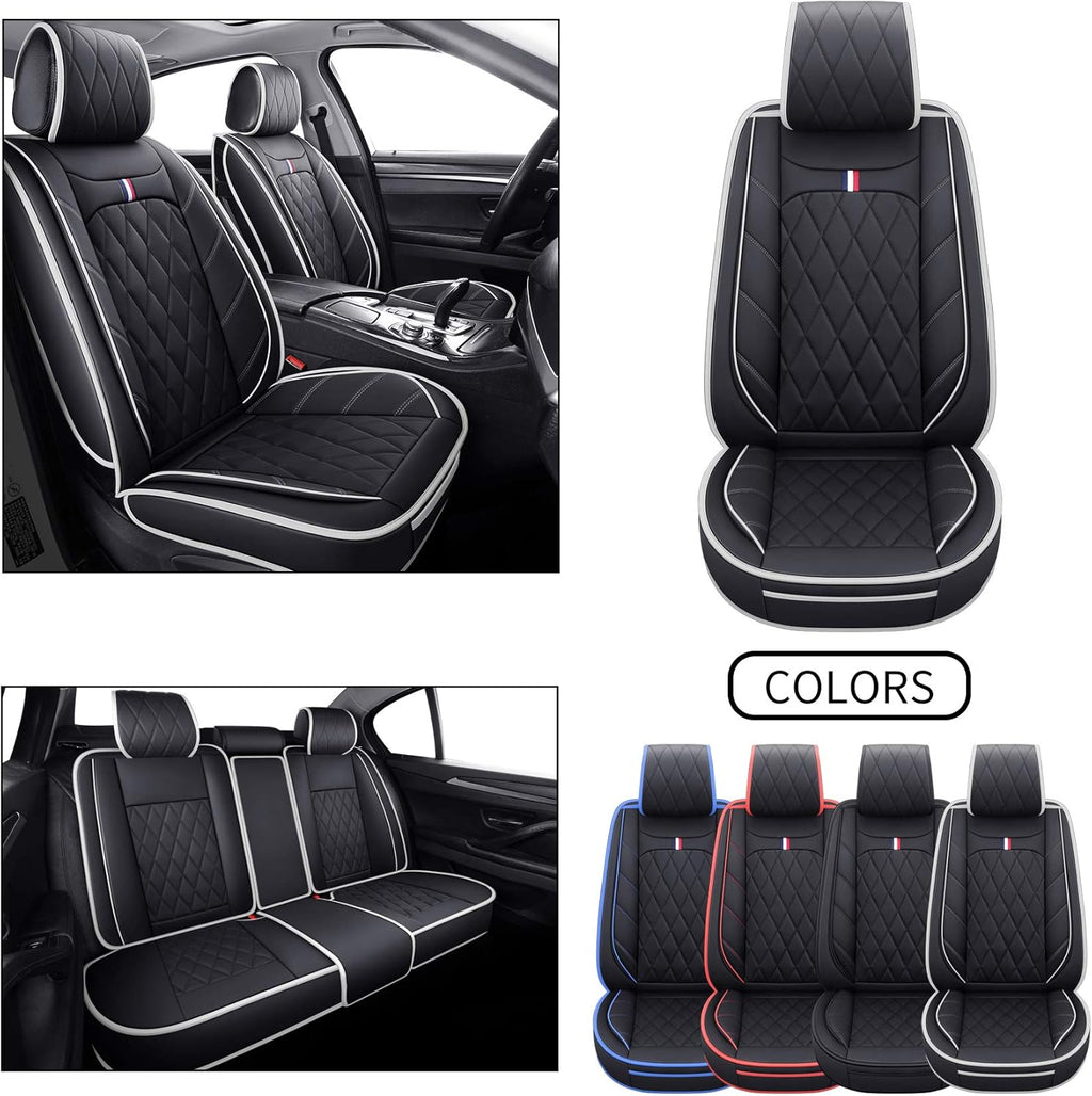 5 Car Seat Covers Full Set Waterproof Leather Automotive Cushions Split Bench 40/60 Universal (Full Set, Black-Blue) O12474