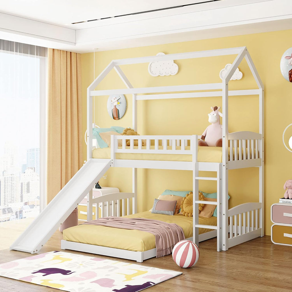 Twin Over Twin Metal Bunk Bed with Slide and Integrated Ladder, Black X460