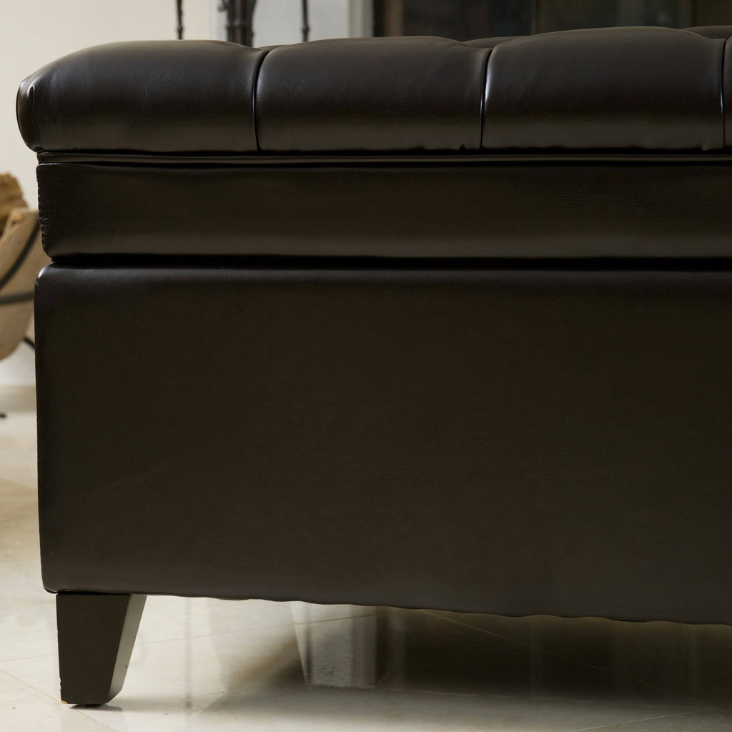 Ivory Leather Storage Ottoman N7704