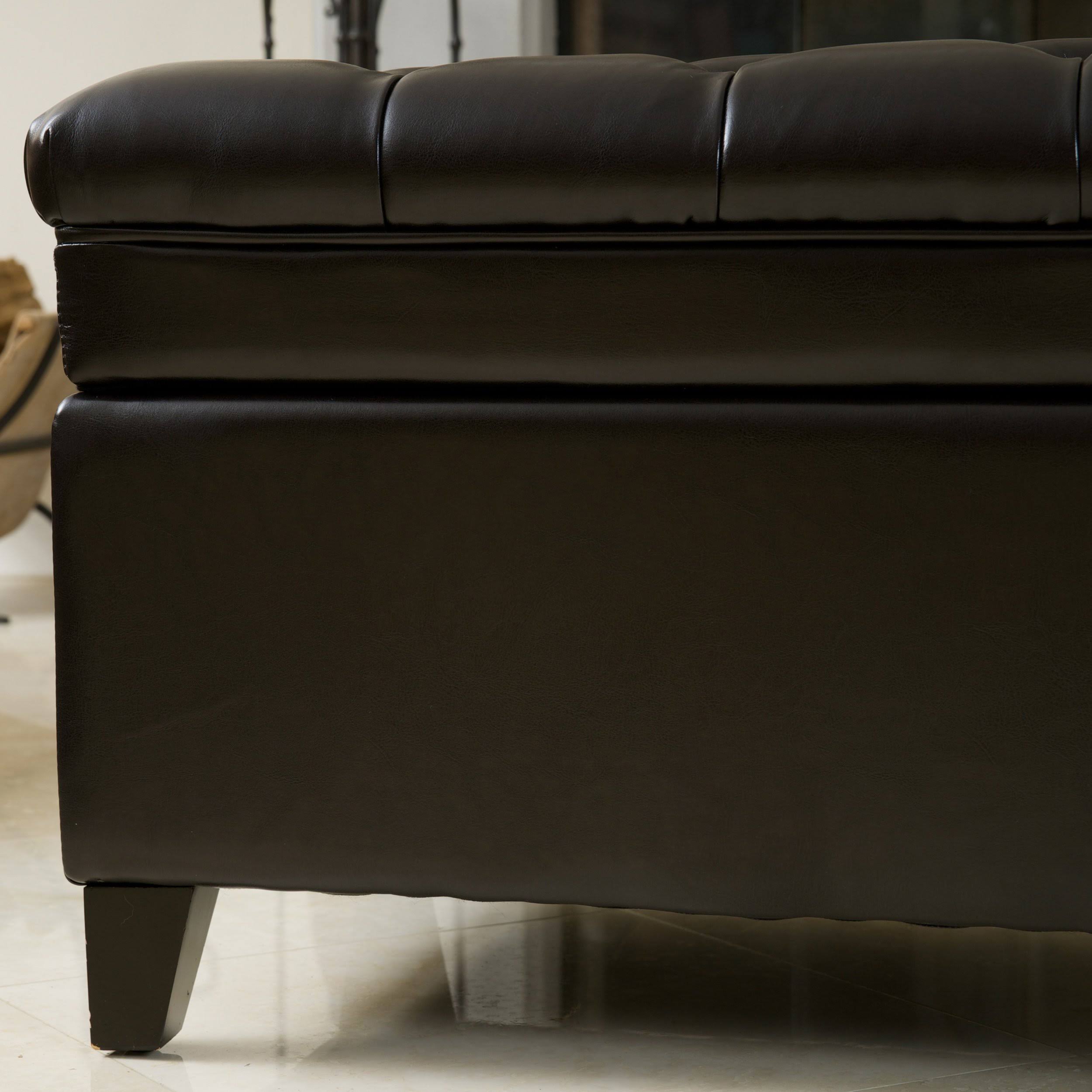 Ivory Leather Storage Ottoman N7704