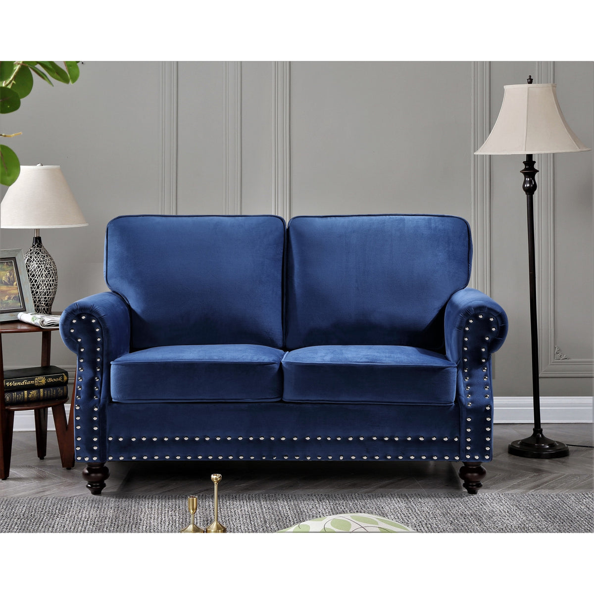 Dark Blue Velvet Loveseat I633