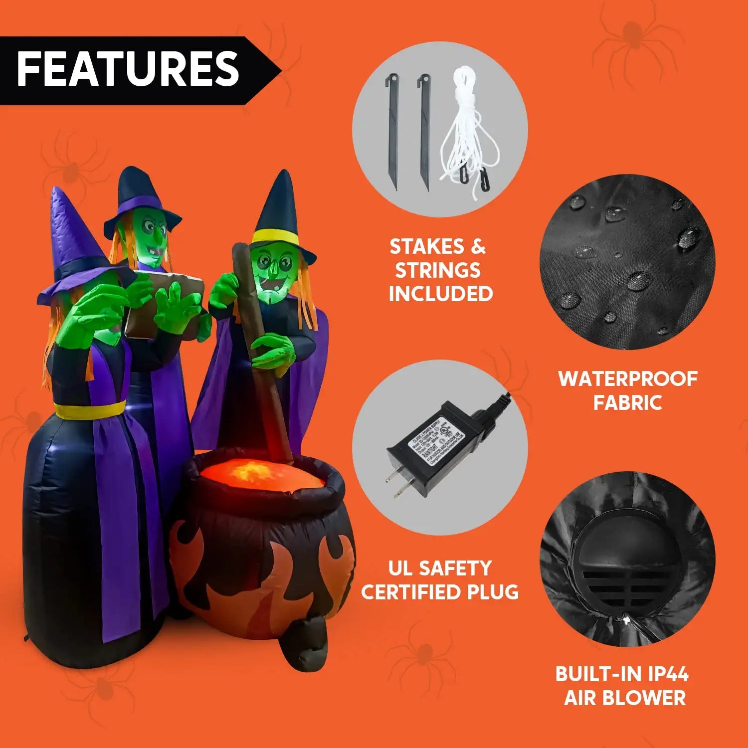 6 FT Tall Halloween Inflatable Three Witch Around Cauldron with Flame Light D25339