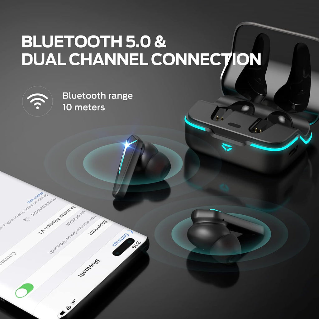 Black TWS Gaming Earbuds with Bluetooth 5.0 C485