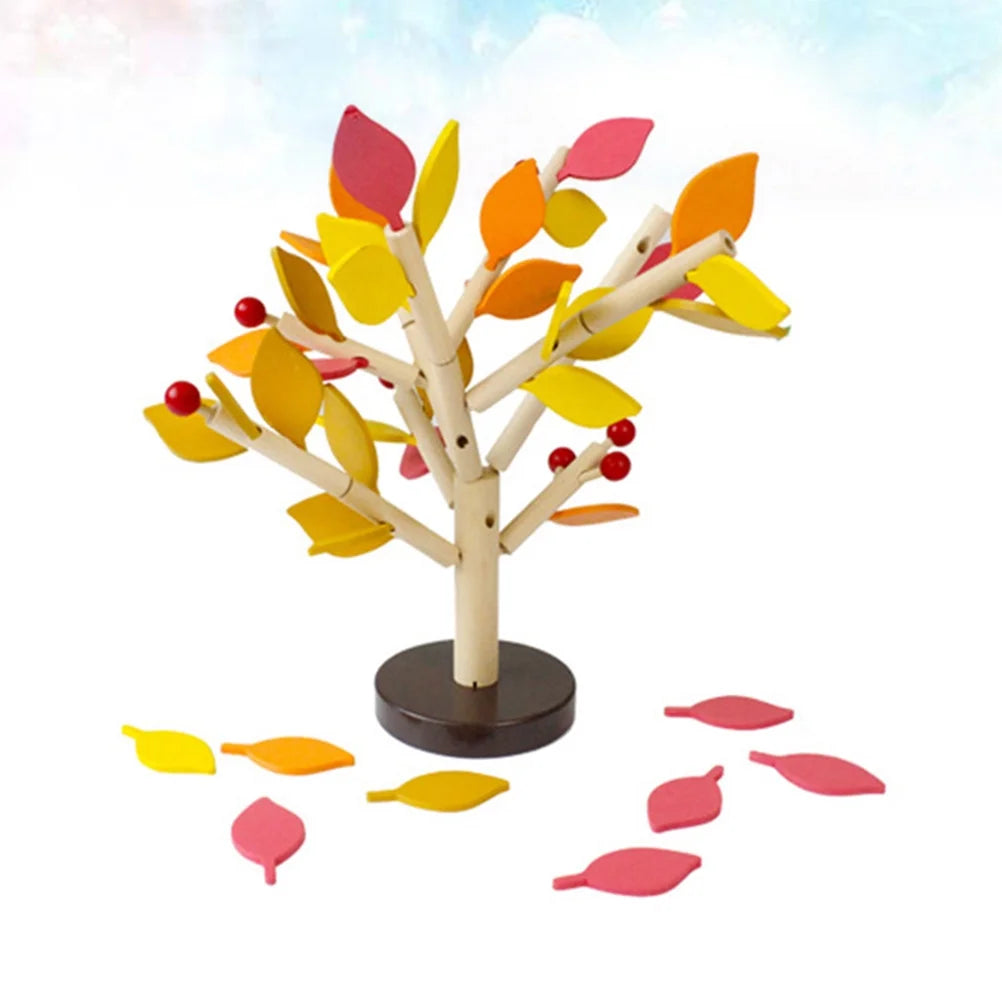 1 Set Wooden Tree Blocks with Leaves 3D Building Toy (Yellow) L1792