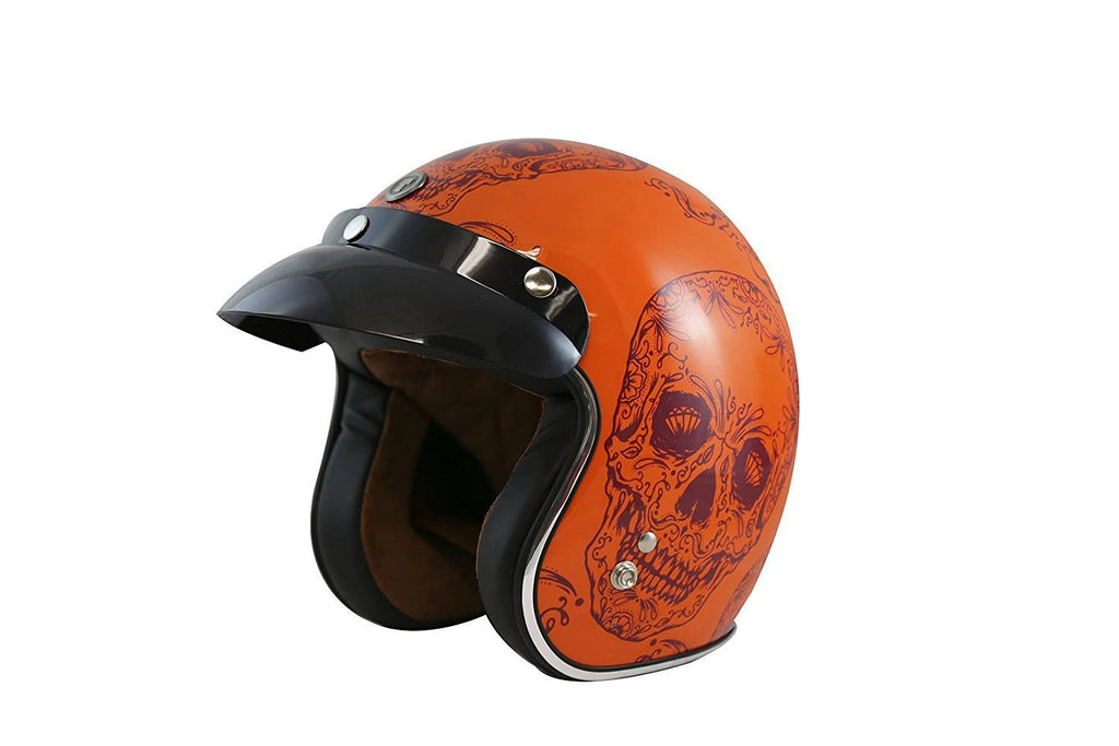 Open Face Helmet with Craneo Graphics (Orange, Large) V36836