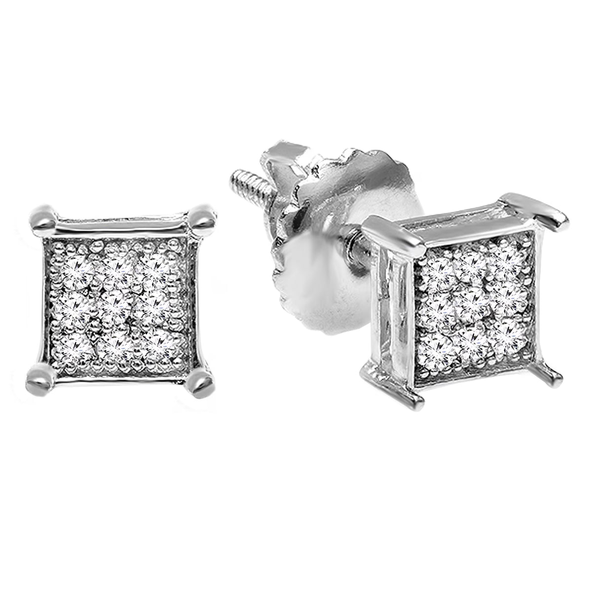 0.06 Carat Round Lab Grown White Diamond Stud Earrings, 925 Sterling Silver W617127