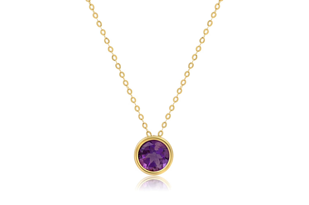 14k Yellow Gold Amethyst Pendant Necklace with 18 Inch Cable Chain F8297