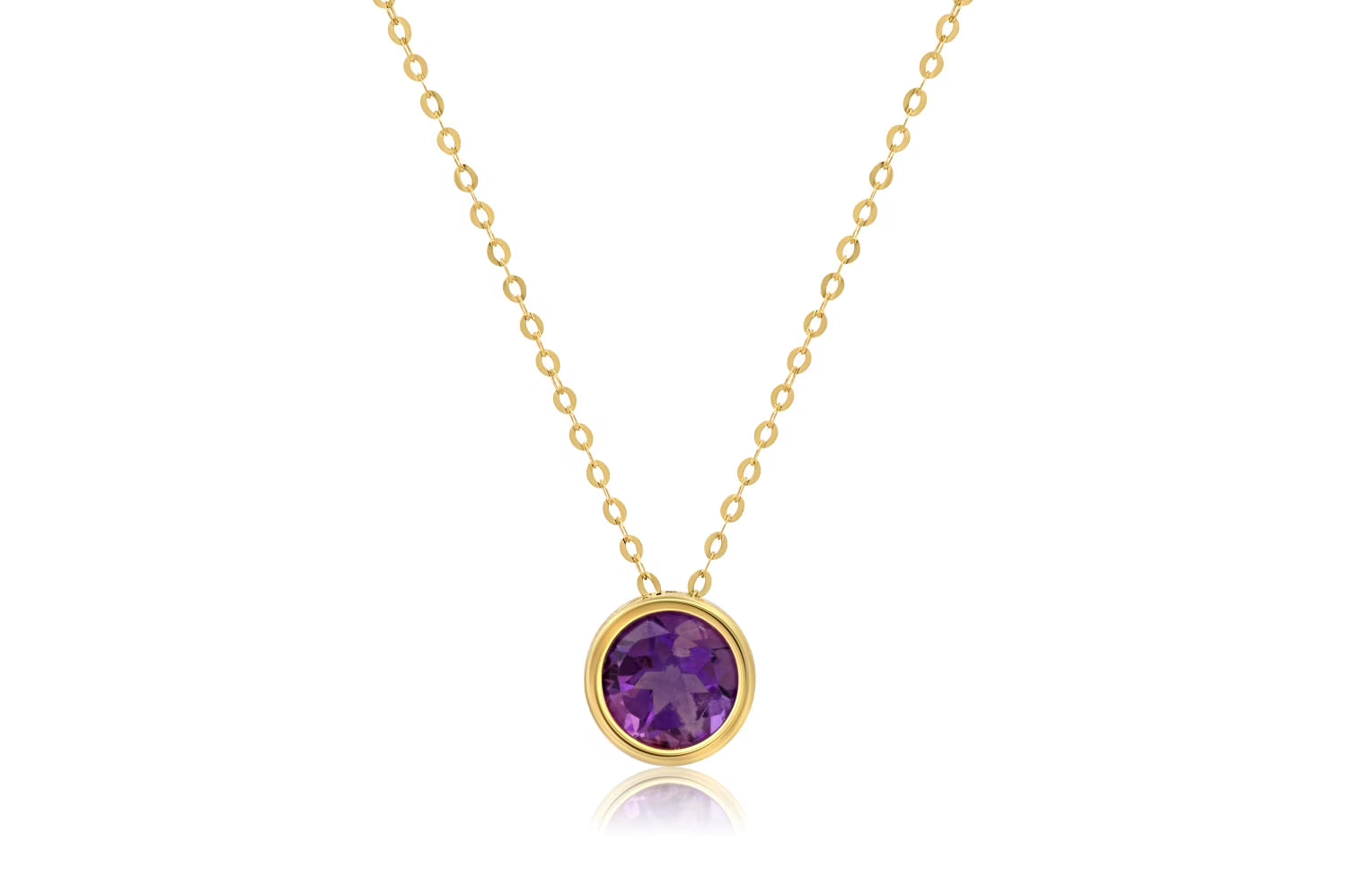 14k Yellow Gold Amethyst Pendant Necklace with 18 Inch Cable Chain F8297