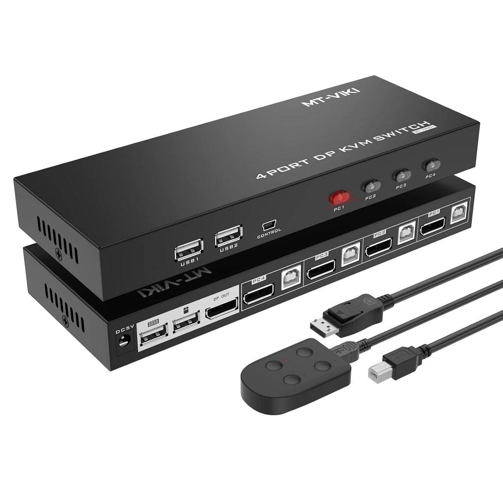 4 Port DisplayPort KVM Switch with 4 DP Cables and 4 USB Cables 4K@60Hz X728