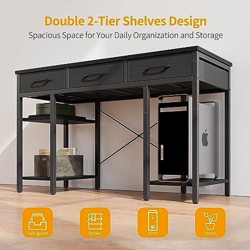 Black 47 Inch Computer Desk with 3 Drawers and Storage Shelves Y1800