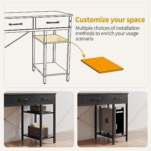 Black 47 Inch Computer Desk with 3 Drawers and Storage Shelves Y1800