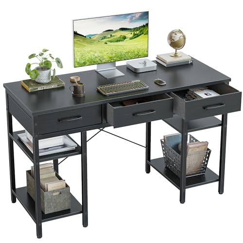 Black 47 Inch Computer Desk with 3 Drawers and Storage Shelves Y1800