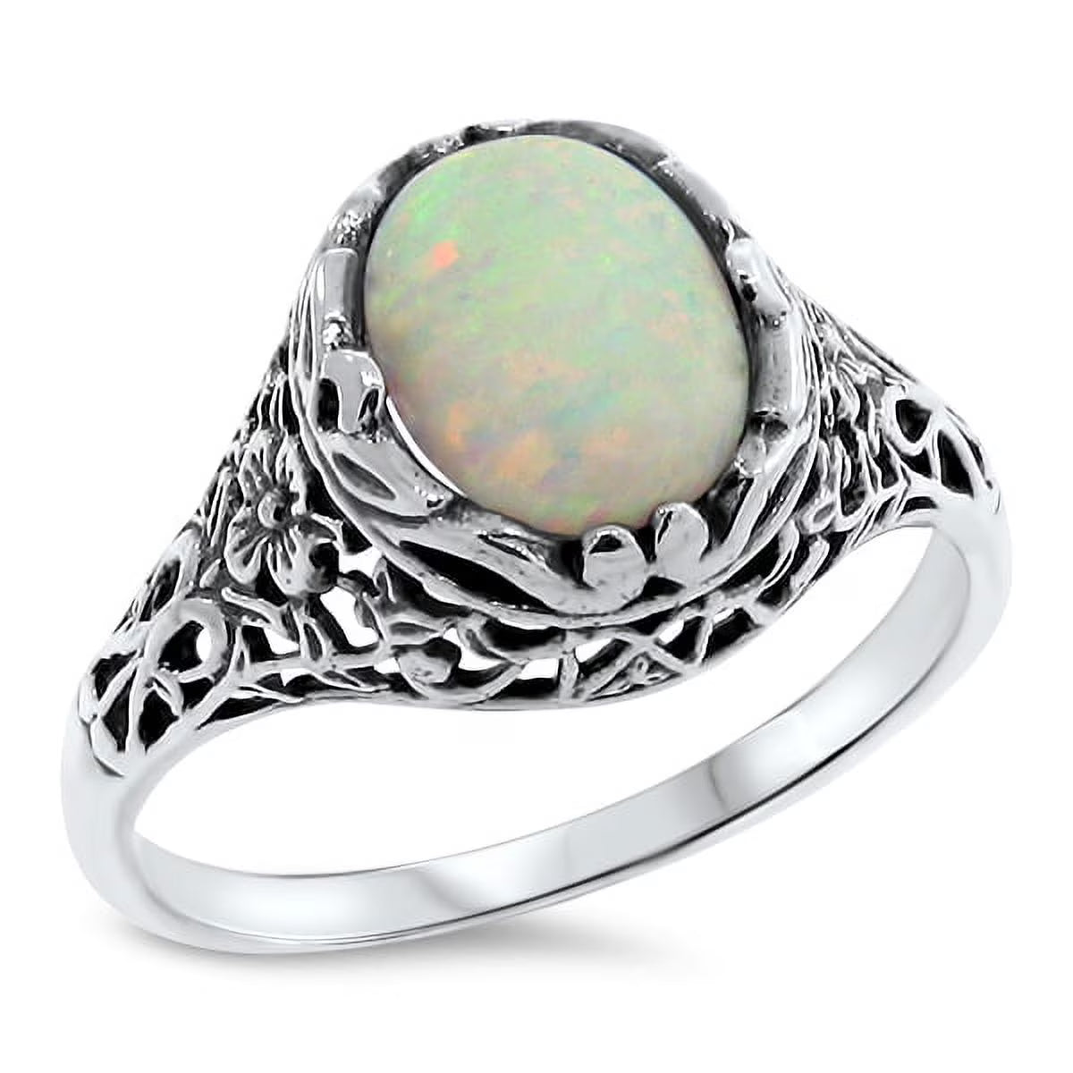 925 Sterling Silver Lab-Created Opal Ring B6820