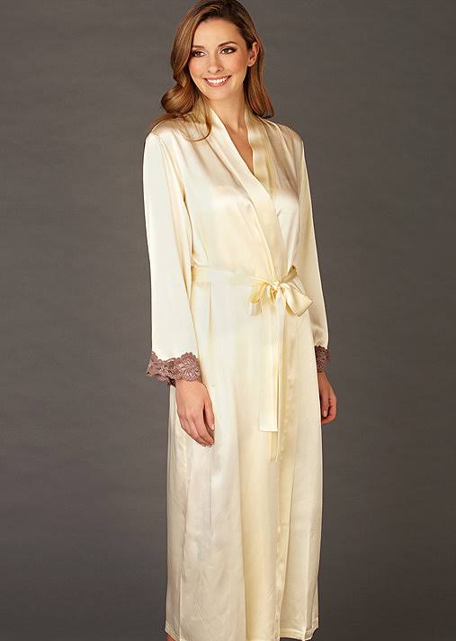 Silk Robe, Pearl Toffee, L/xl, Long Silk Robe with Side Pockets V354486