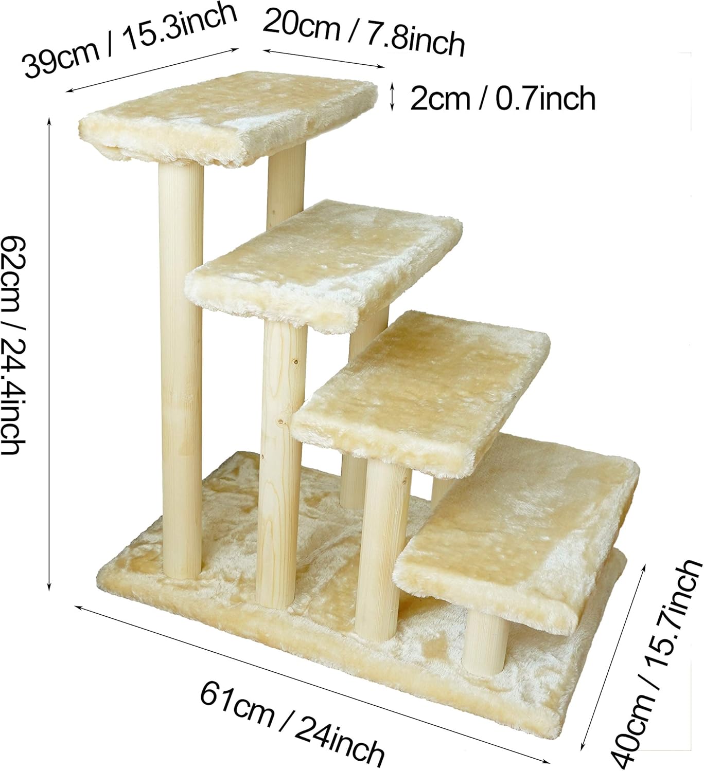 Wooden Pet Stairs 4-Step with Detachable Carpet White Pack of 2 O975989