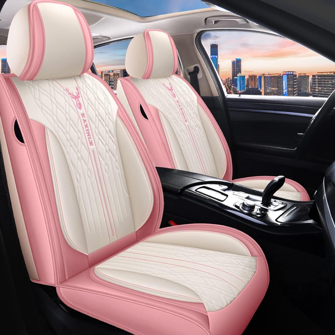 Pink Leather Car Seat Covers 5 Seats Full Set Waterproof F42528