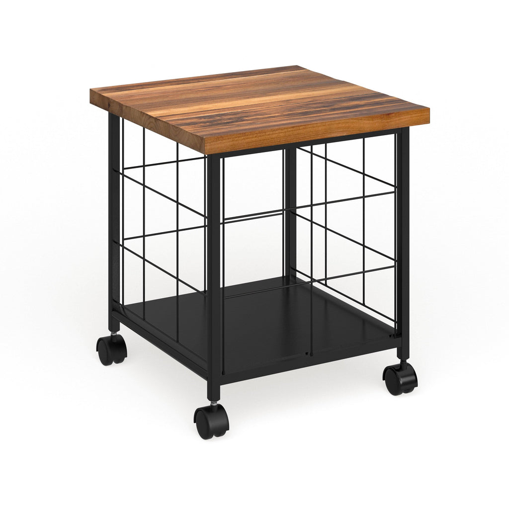 Grey Wood and Metal Rolling File Cabinet H3716